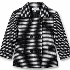 Black White Textured Jacket Wool Blend Double Breasted Blazer Size 10